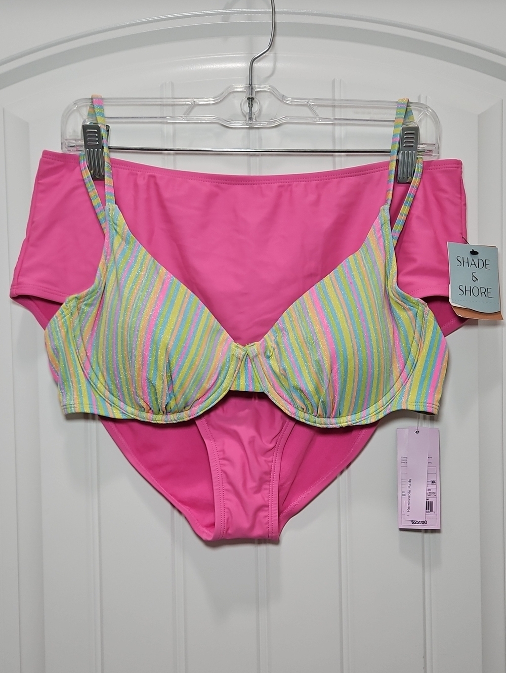 Pink Bikini Pastel Multicolor Striped Top Swimsuit New XL Two Piece Women's
